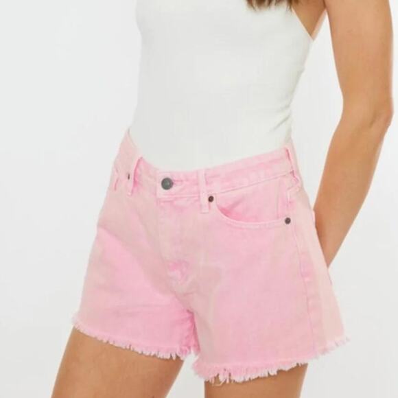 KANCAN Pink Distressed High Rise Frayed Jean Shorts Women's Size Large NEW - Picture 1 of 14